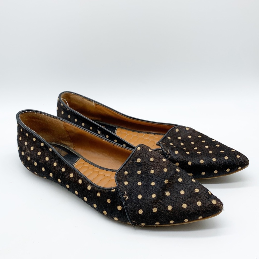 CHOCOLATE BROWN CALF HAIR POLKA DOT FLAT 7.5